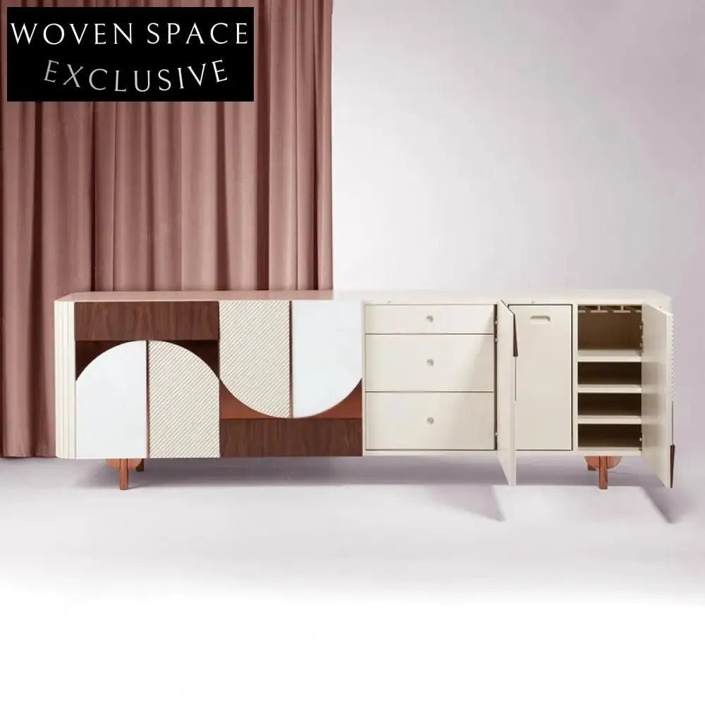 Elegant Solid Wood 4-Door Sideboard Cabinet, Modern Hallway TV Unit