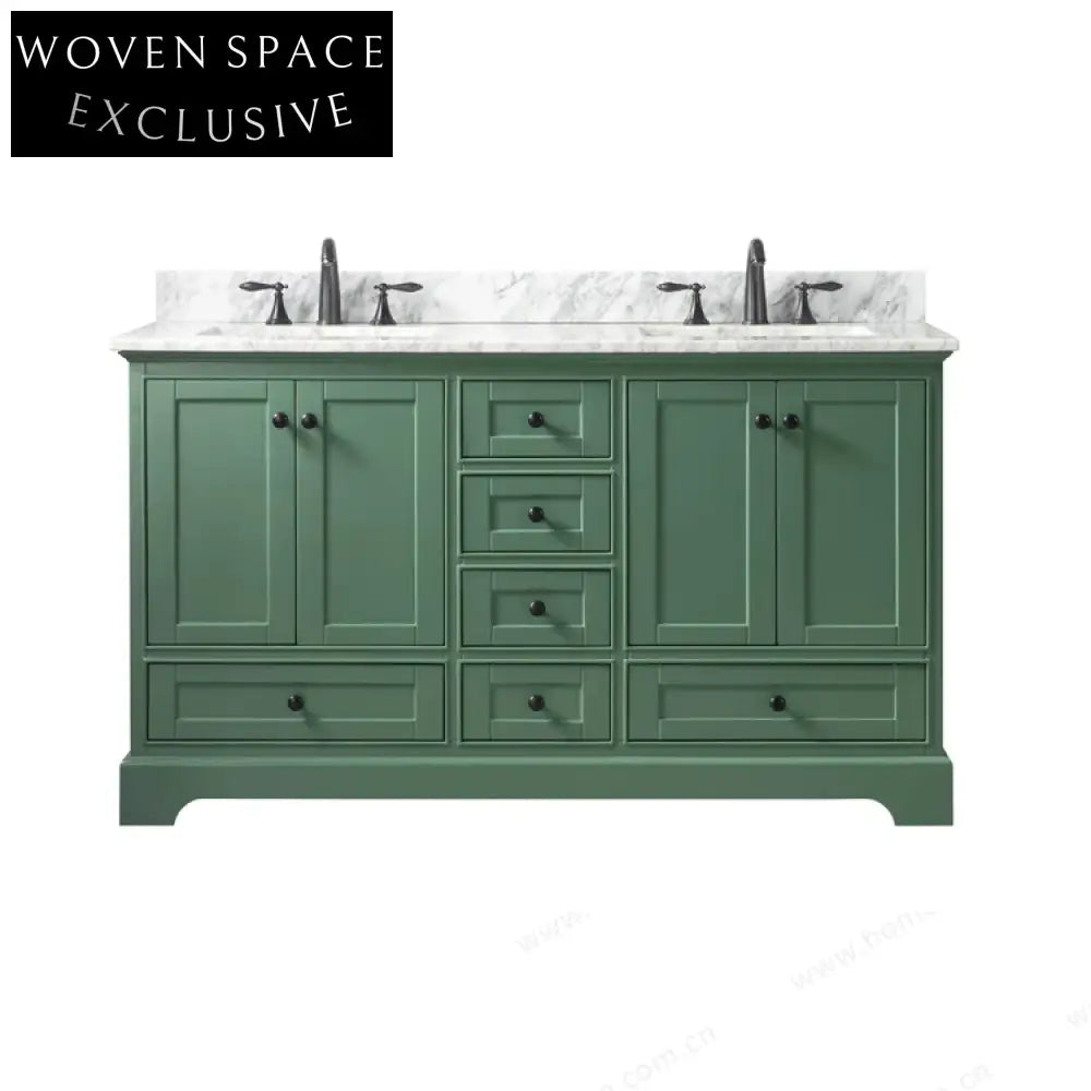 Elegant Solid Wood Bathroom Vanity Cabinet with Marble Top and Ceramic Sink