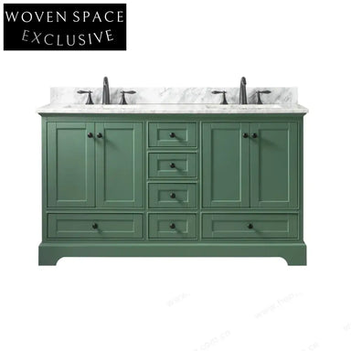 Elegant Solid Wood Bathroom Vanity Cabinet with Marble Top and Ceramic Sink