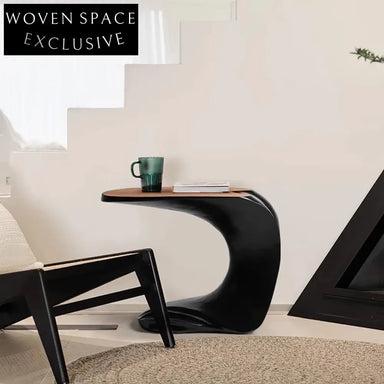 Elegant Solid Wood C-Shaped Sofa Side Table, Modern End Accent Table for Living Room