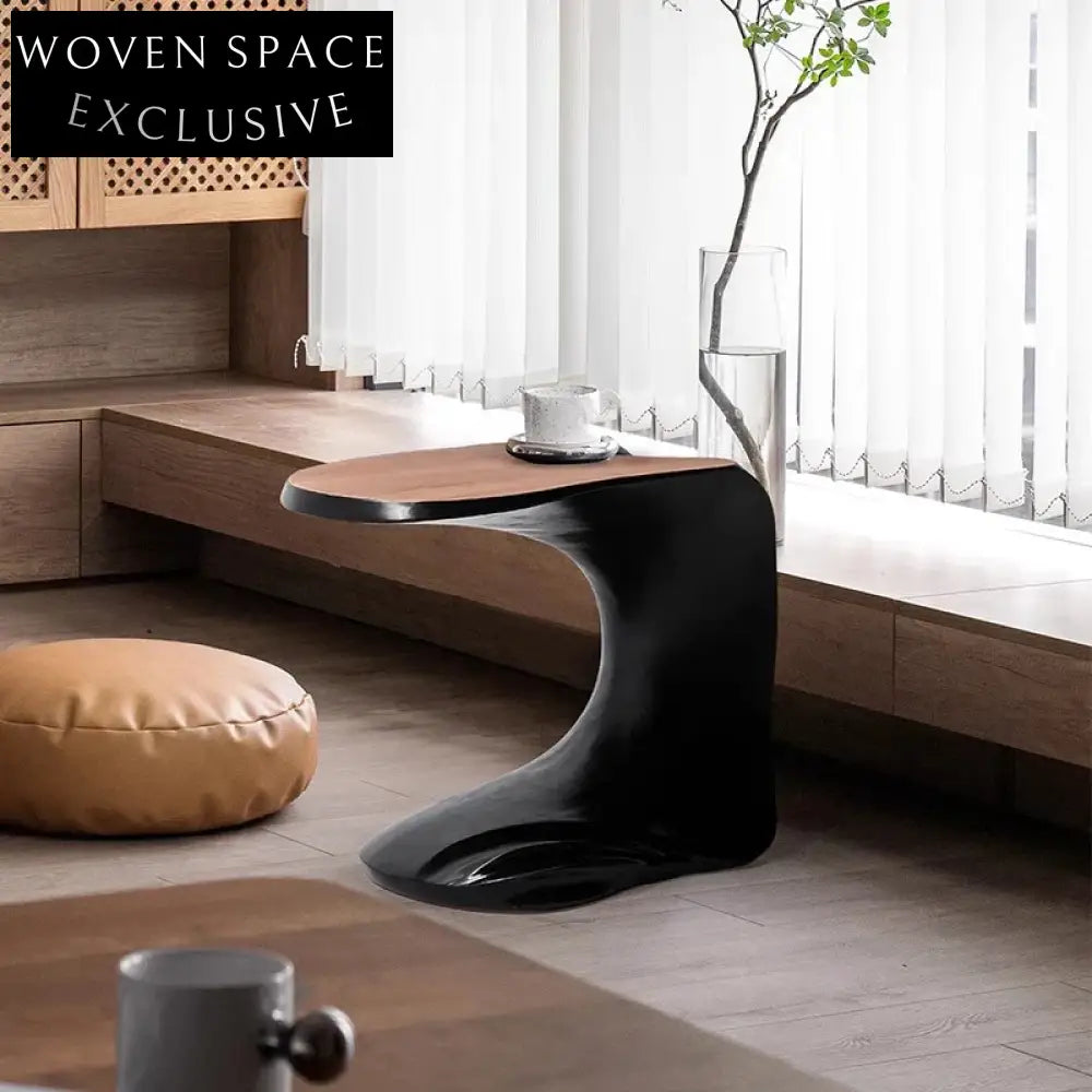 Elegant Solid Wood C-Shaped Sofa Side Table, Modern End Accent Table for Living Room