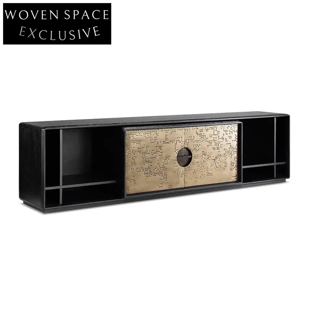 Elegant Solid Wood Gold Metal TV Unit Modern Living Room Console Cabinet