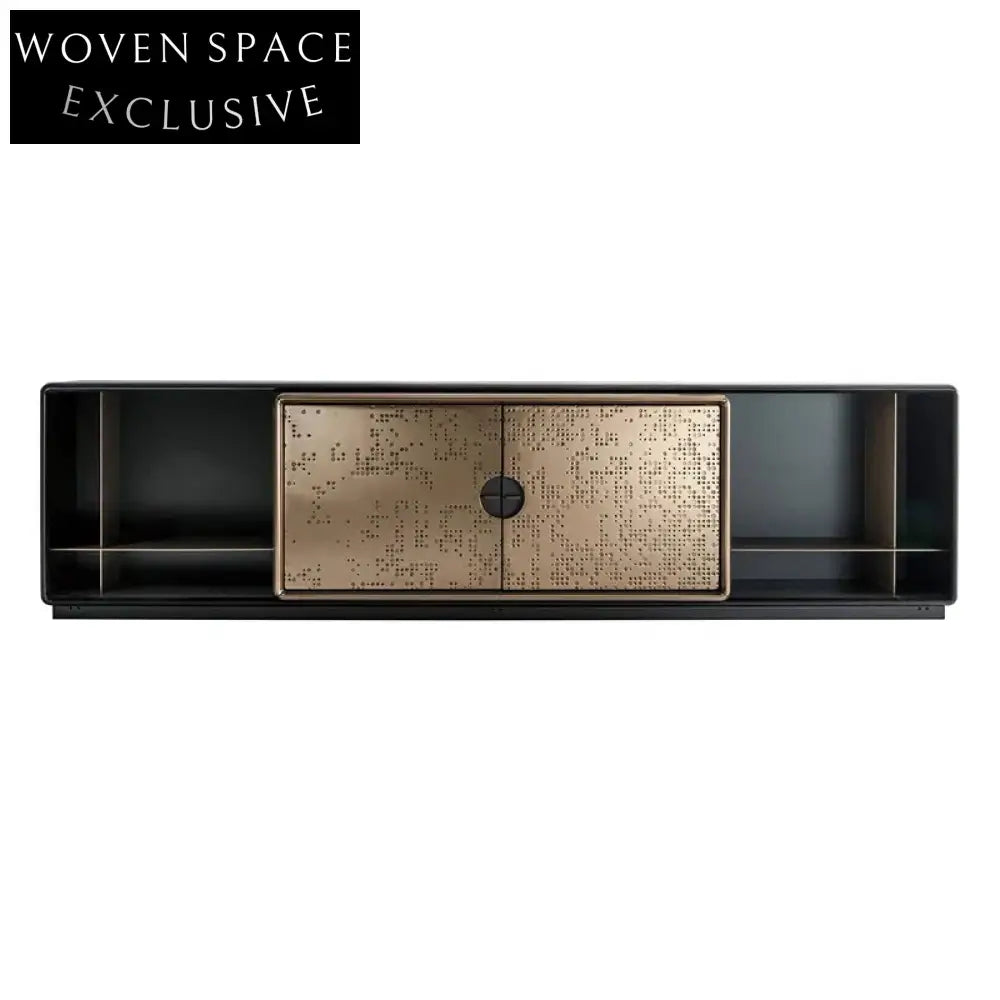 Elegant Solid Wood Gold Metal TV Unit Modern Living Room Console Cabinet