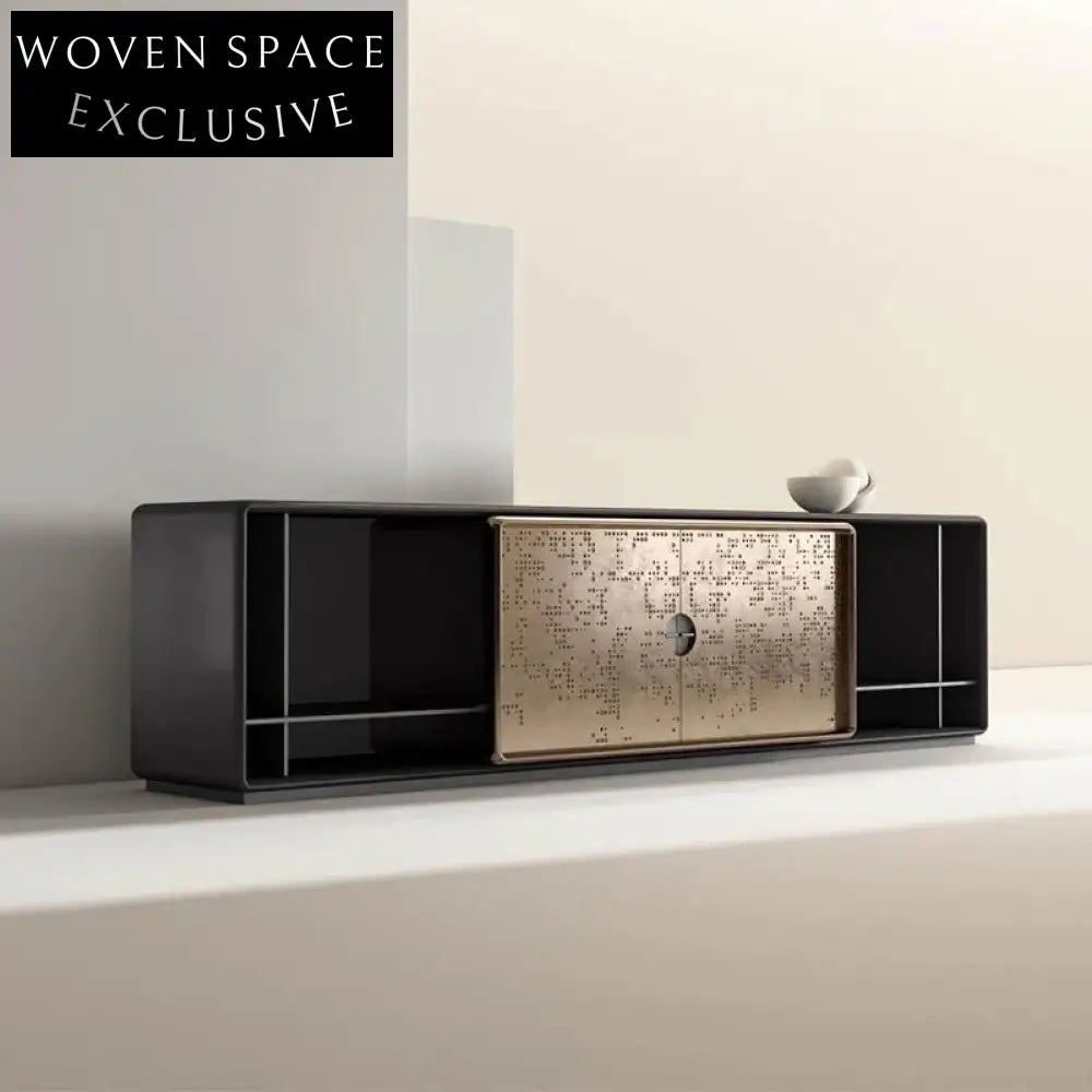 Elegant Solid Wood Gold Metal TV Unit Modern Living Room Console Cabinet
