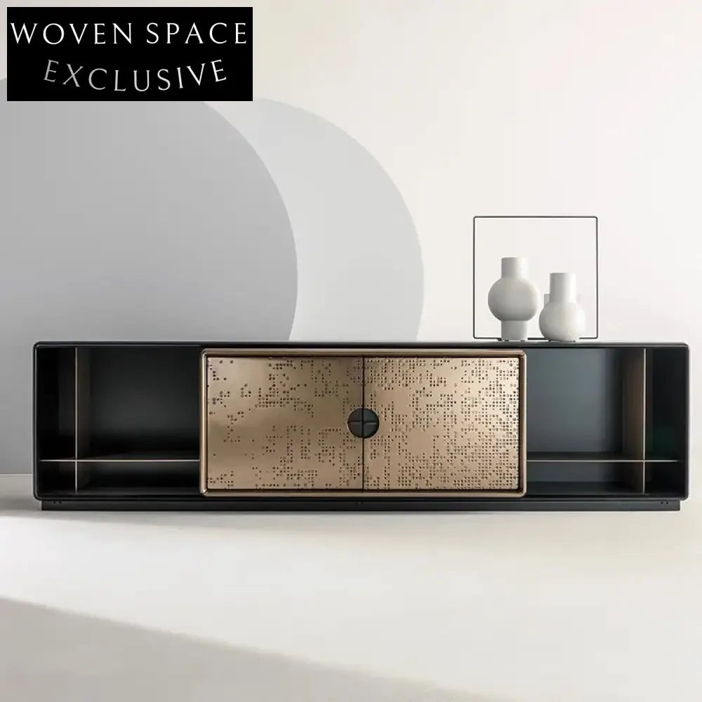 Elegant Solid Wood Gold Metal TV Unit Modern Living Room Console Cabinet