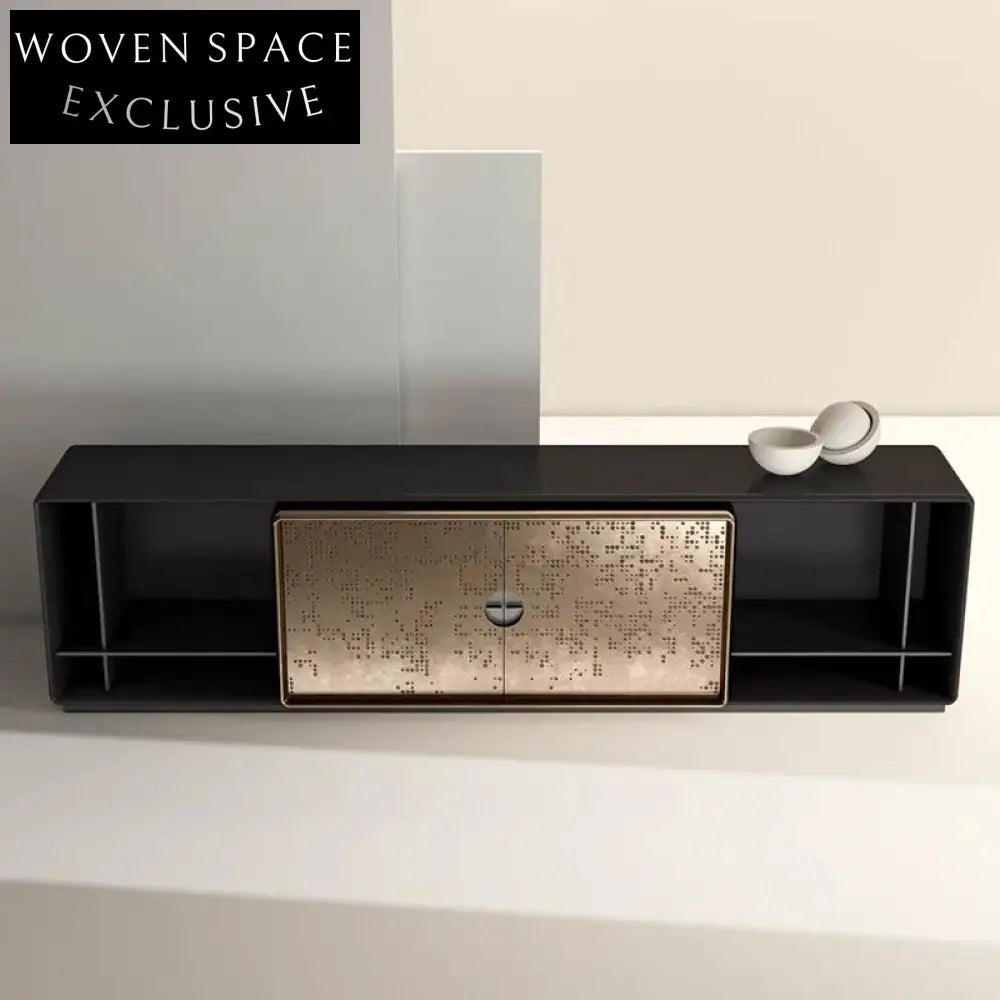Elegant Solid Wood Gold Metal TV Unit Modern Living Room Console Cabinet