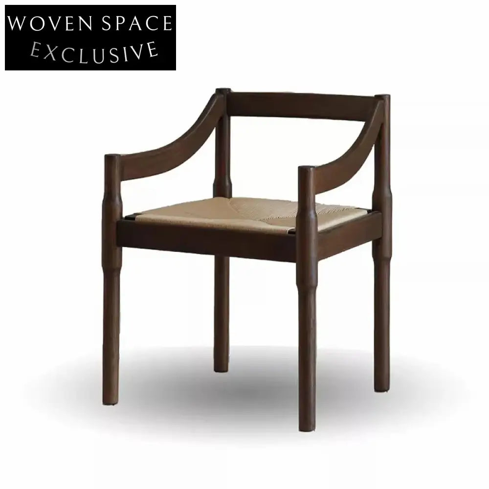 Elegant Solid Wood Handwoven Paper Rope Armrest Dining Chair