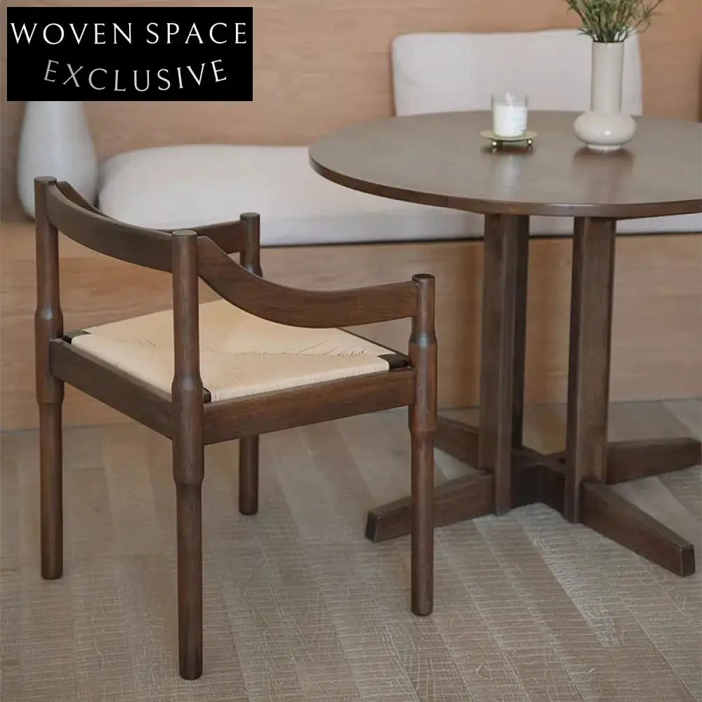Elegant Solid Wood Handwoven Paper Rope Armrest Dining Chair