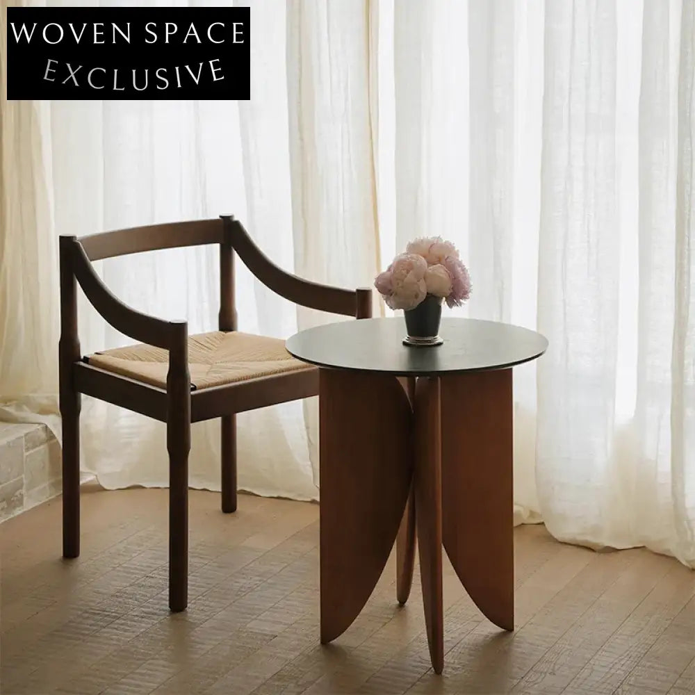 Elegant Solid Wood Handwoven Paper Rope Armrest Dining Chair