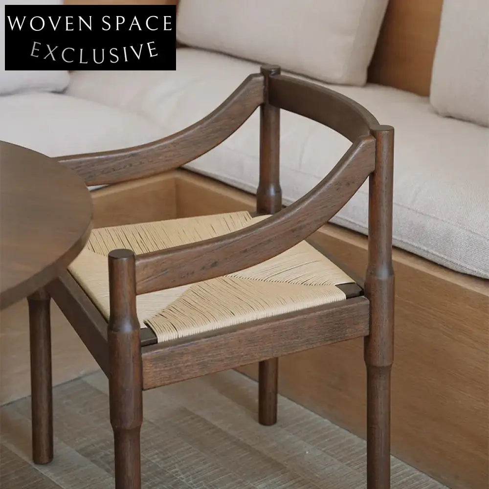 Elegant Solid Wood Handwoven Paper Rope Armrest Dining Chair