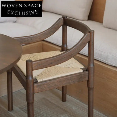Elegant Solid Wood Handwoven Paper Rope Armrest Dining Chair