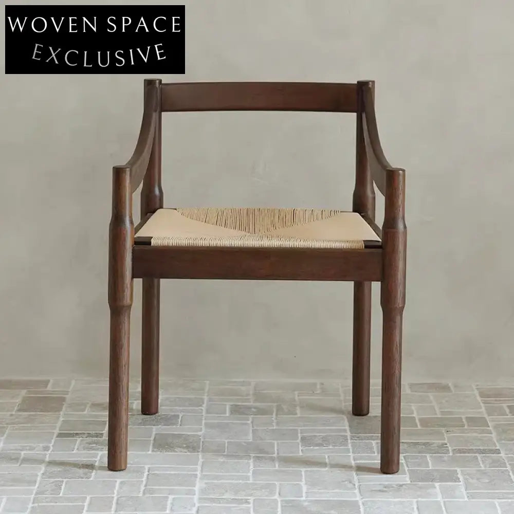 Elegant Solid Wood Handwoven Paper Rope Armrest Dining Chair