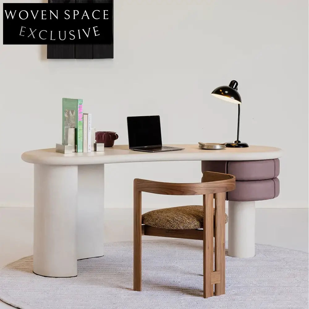 Elegant Solid Wood Home Office Desk with Natural Marble Top