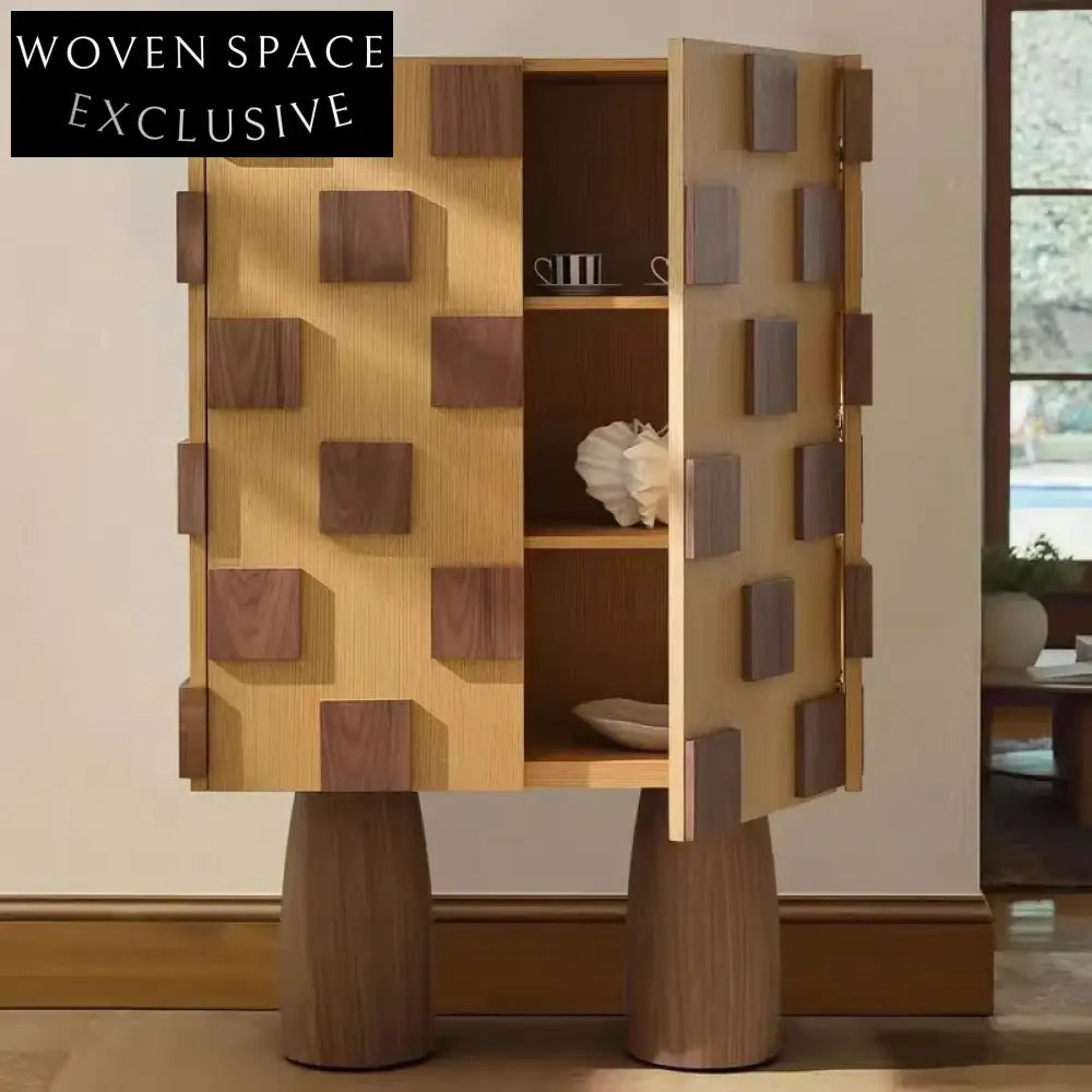 Elegant Solid Wood Modern Display Cabinet with Wine Storage & Glass Doors