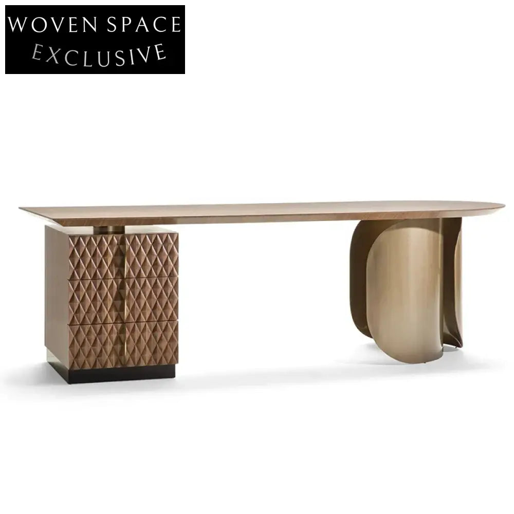 Elegant Solid Wood Office Desk with Side Cabinet, Italian Dressing Table