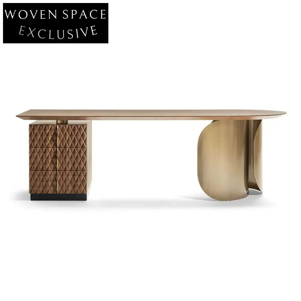 Elegant Solid Wood Office Desk with Side Cabinet, Italian Dressing Table