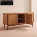 Elegant Solid Wood Rattan Console Cabinet with Two Doors, Drawer