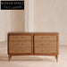 Elegant Solid Wood Rattan Console Cabinet with Two Doors, Drawer