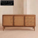 Elegant Solid Wood Rattan Console Cabinet with Two Doors, Drawer