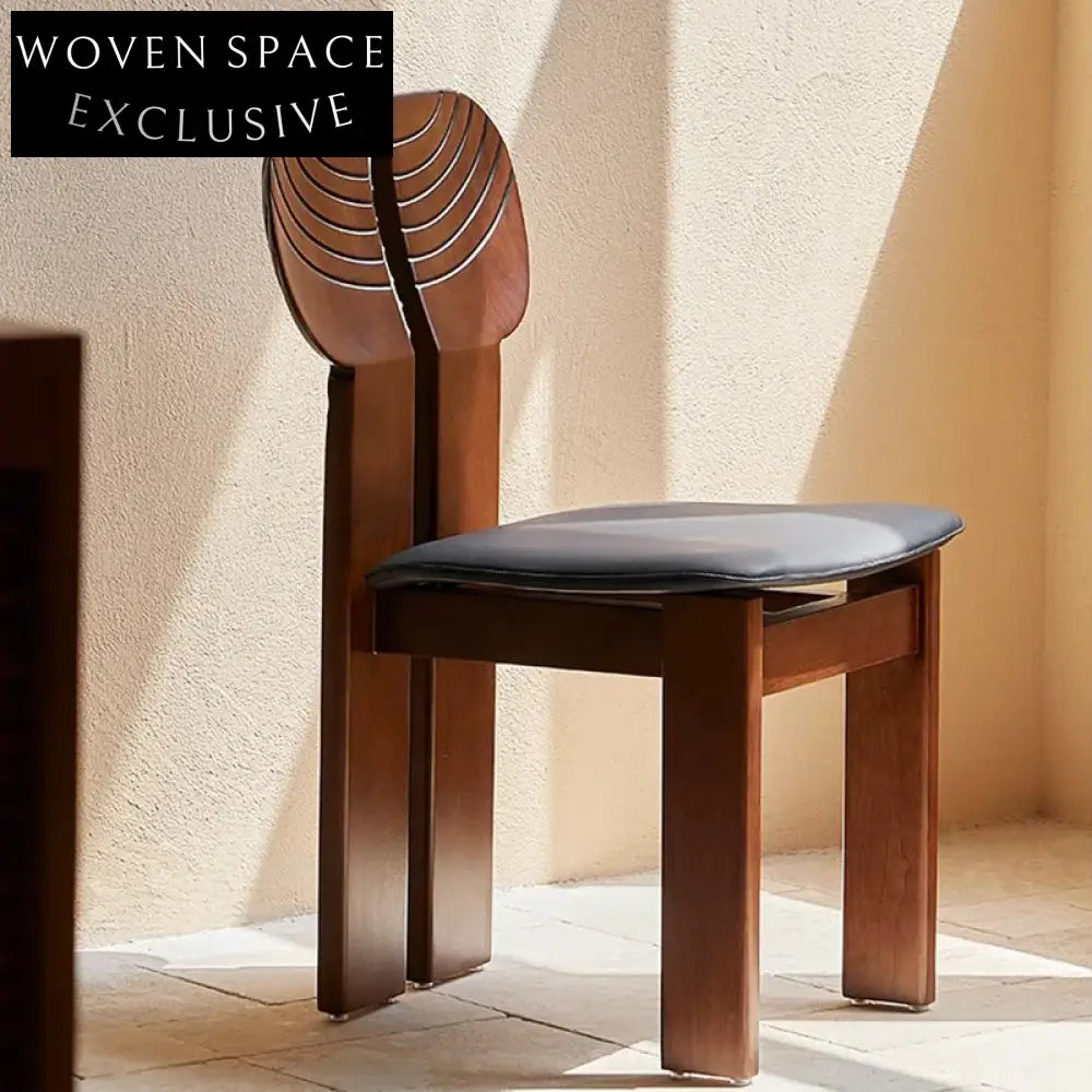 Elegant Solid Wood Retro Dining Chair with Leather Upholstery for Homes