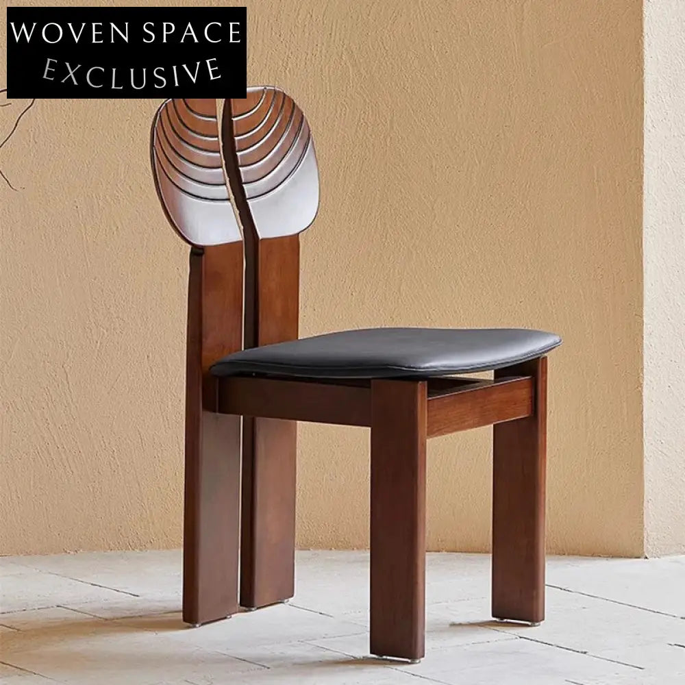 Elegant Solid Wood Retro Dining Chair with Leather Upholstery for Homes