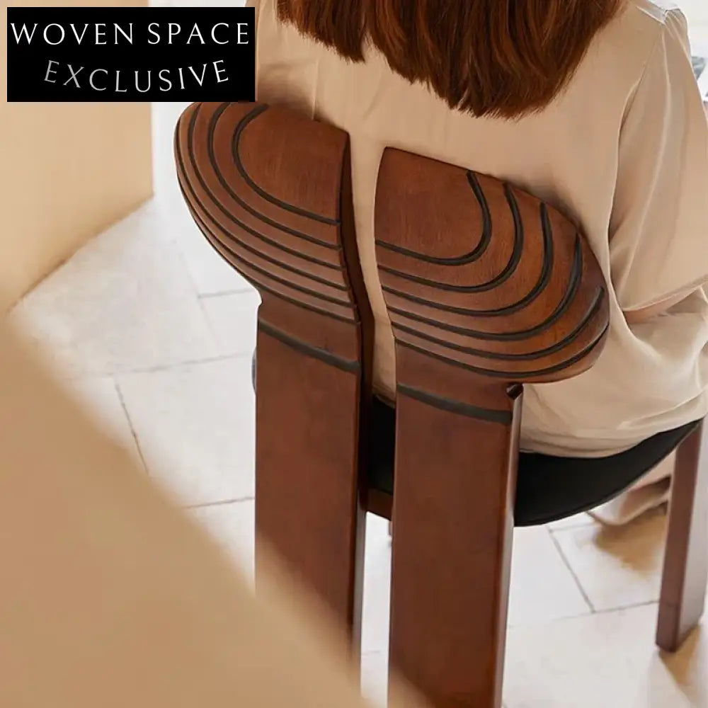 Elegant Solid Wood Retro Dining Chair with Leather Upholstery for Homes