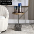 Elegant Solid Wood Round Center Coffee Table with Stone Base