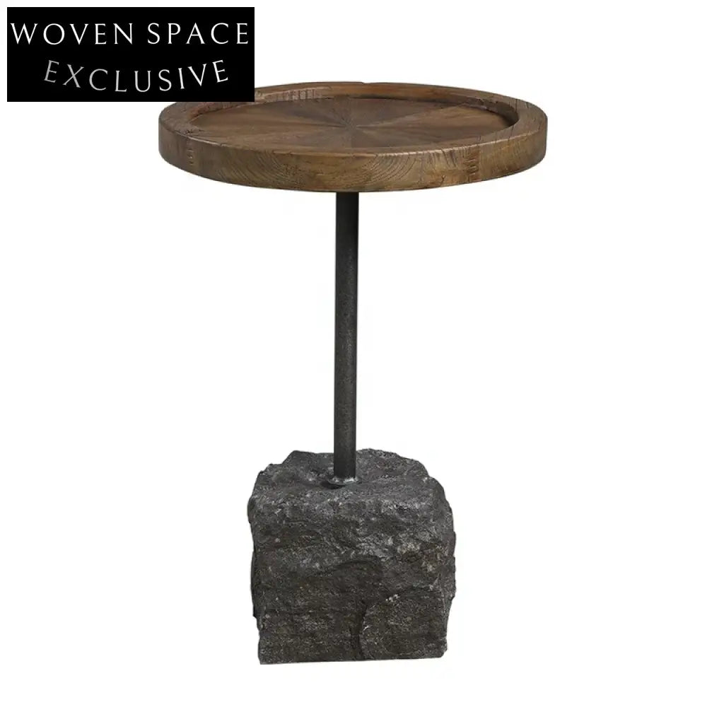 Elegant Solid Wood Round Center Coffee Table with Stone Base