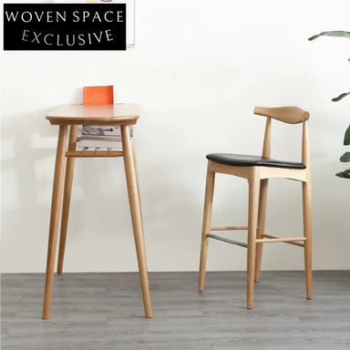 Elegant Solid Wood Upholstered Kitchen Bar Stool, Modern High Dining Chair
