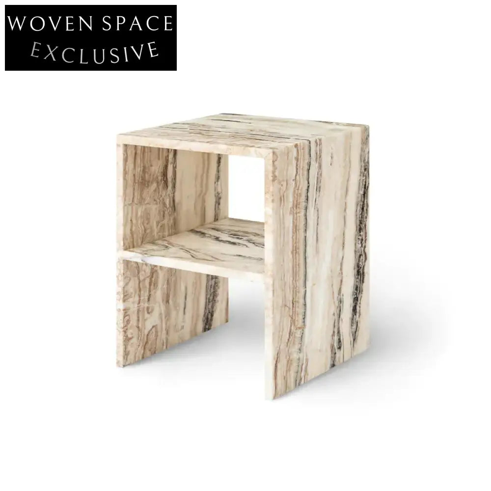 Elegant Square Marble Side Table with 2-Layer Shelving, Bedroom Nightstand