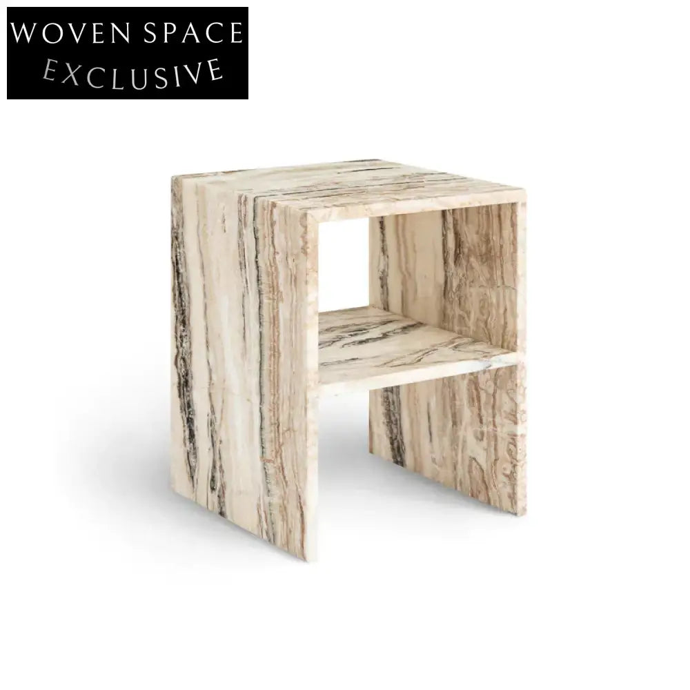 Elegant Square Marble Side Table with 2-Layer Shelving, Bedroom Nightstand