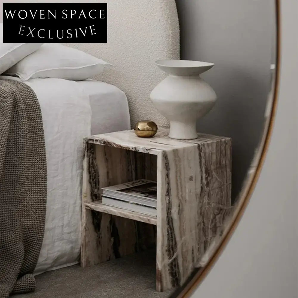 Elegant Square Marble Side Table with 2-Layer Shelving, Bedroom Nightstand