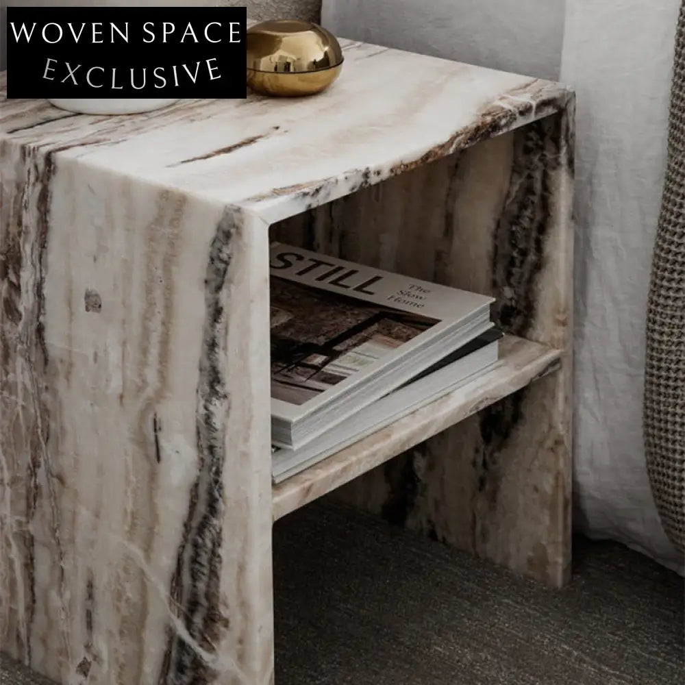 Elegant Square Marble Side Table with 2-Layer Shelving, Bedroom Nightstand