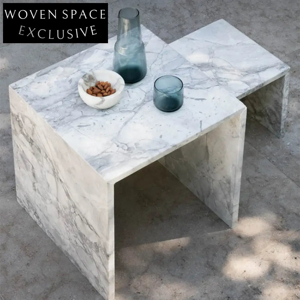 Elegant Square Natural Marble Side Table for Modern Living Room Decor