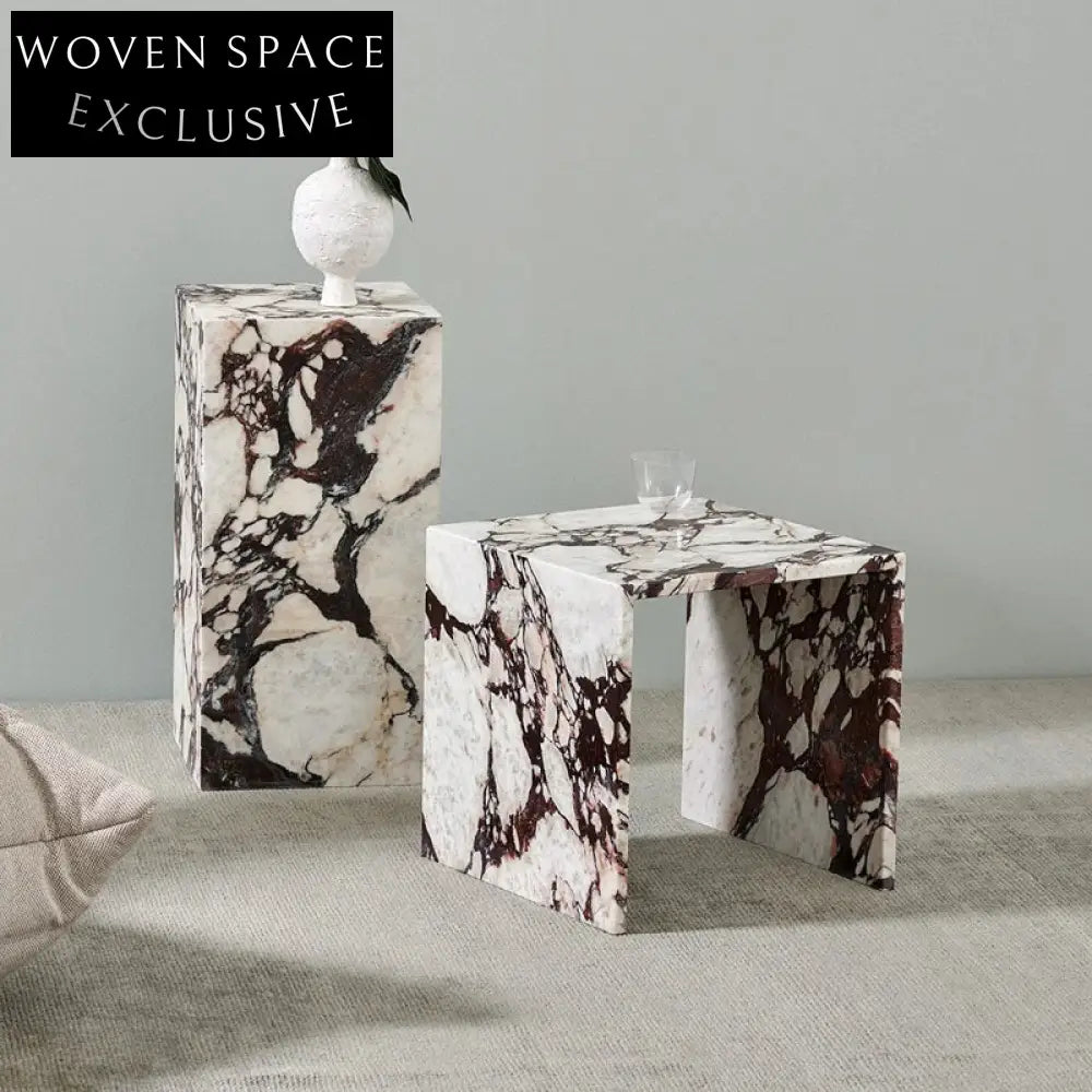 Elegant Square Natural Marble Side Table for Modern Living Room Decor