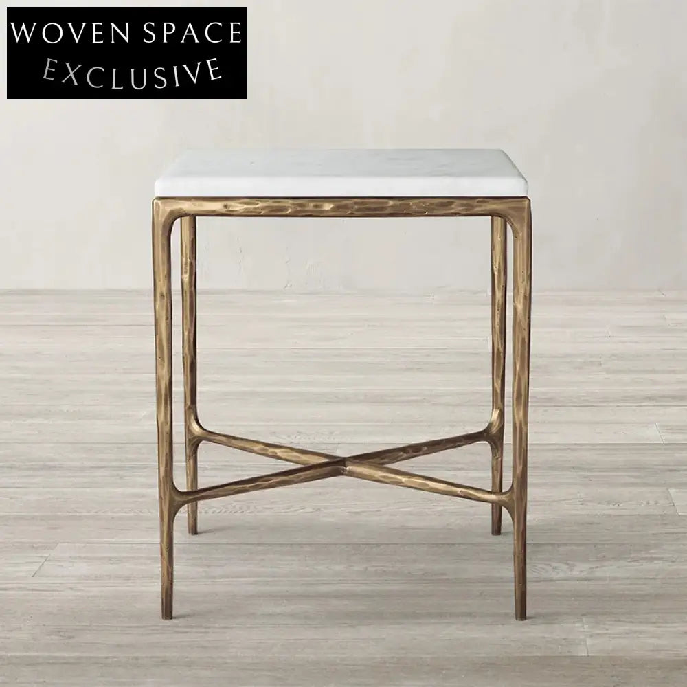 Elegant Square Natural Marble Top Coffee Table with Metal Base Design