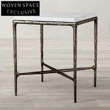 Elegant Square Natural Marble Top Coffee Table with Metal Base Design