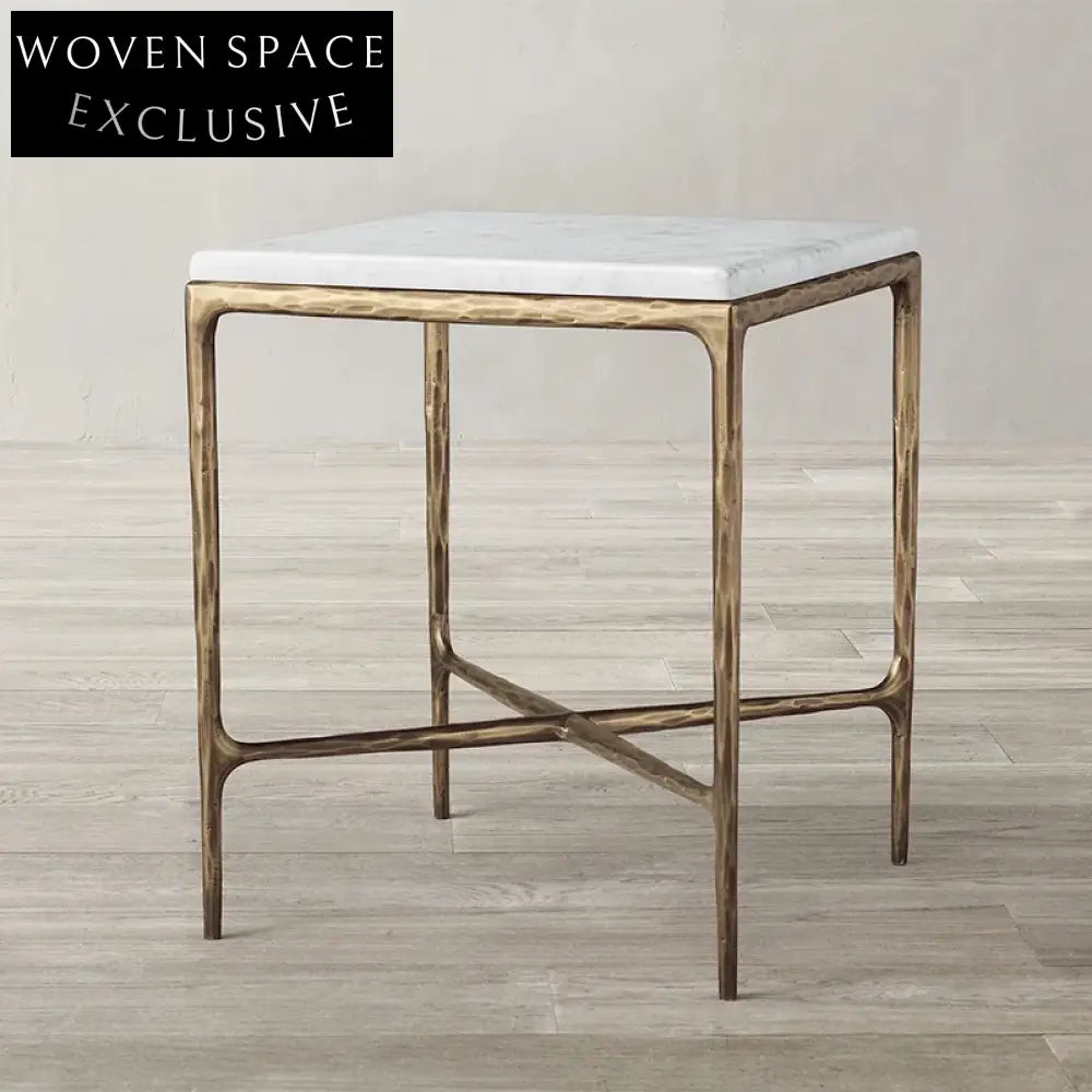 Elegant Square Natural Marble Top Coffee Table with Metal Base Design