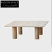 Elegant Square Natural Travertine Coffee Table with Solid Wood Legs for Living Room