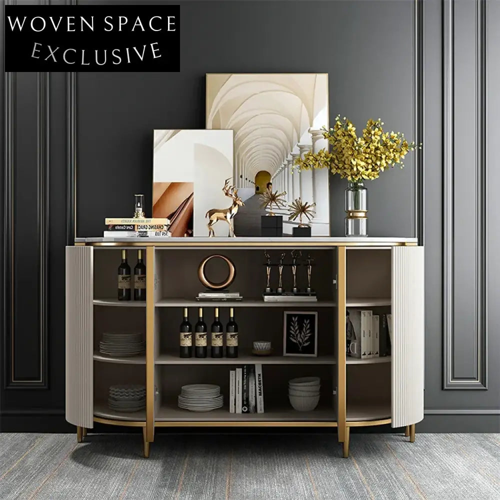 Elegant Stainless Frame Solid Wood Sideboard Cabinet TV Stand Furniture