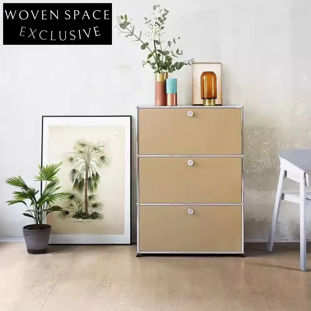 Elegant Stainless Steel Three-Layer Console Storage Cabinet for Living Room