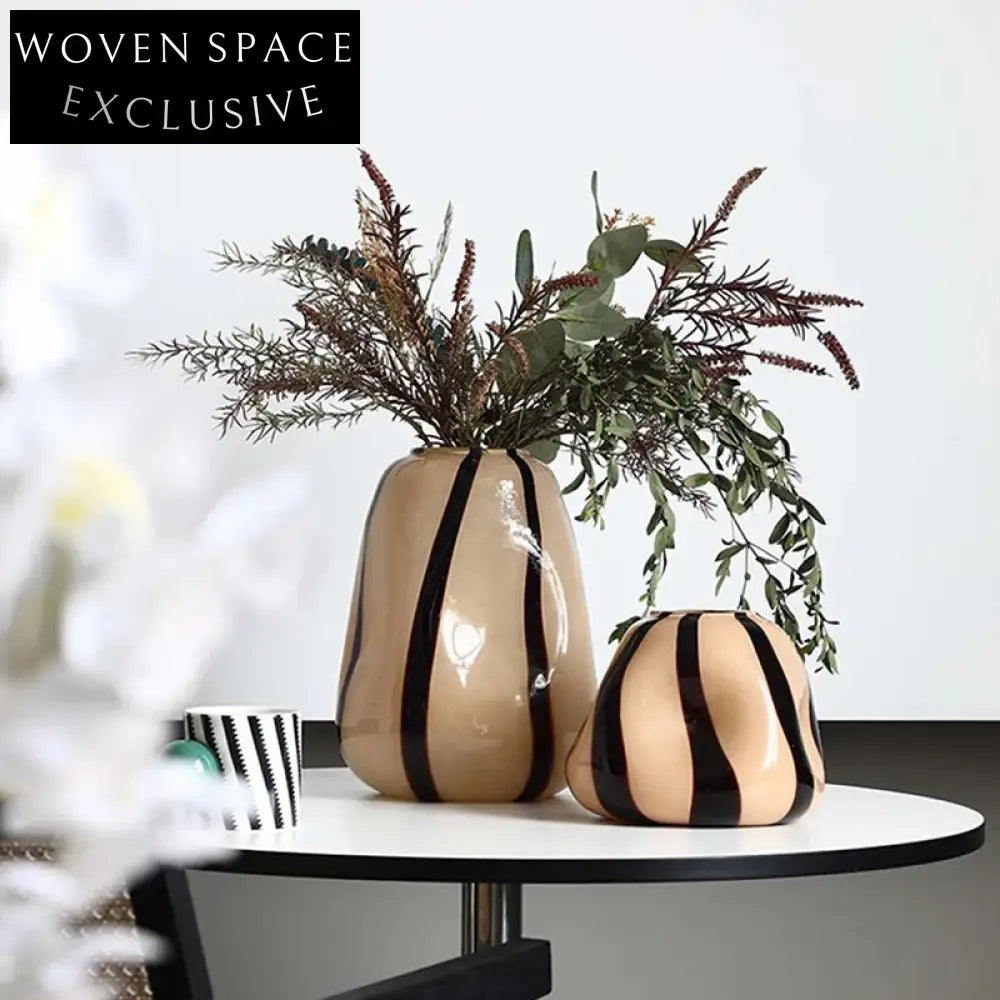 Elegant Striped Glass Vase Modern Retro Design for Home Decoration