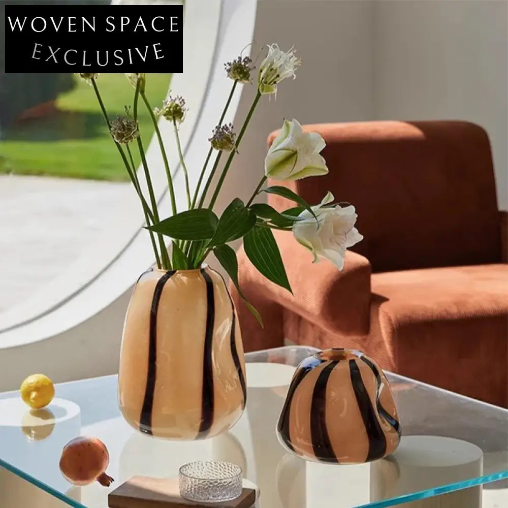 Elegant Striped Glass Vase Modern Retro Design for Home Decoration