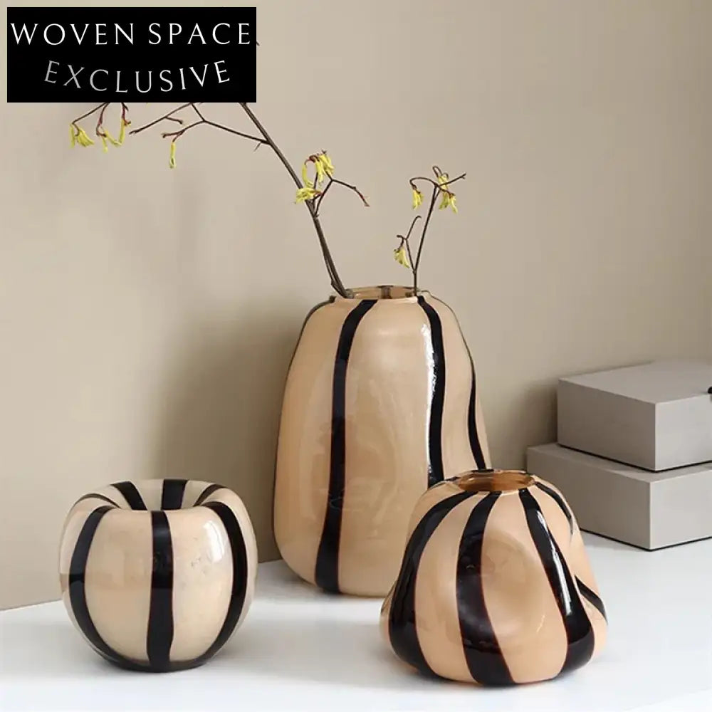 Elegant Striped Glass Vase Modern Retro Design for Home Decoration