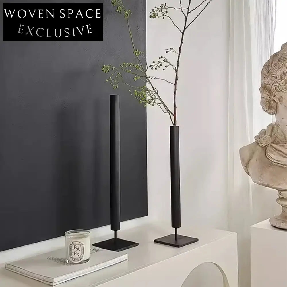 Elegant Tall Black Metal Cylinder Design Flower Vase