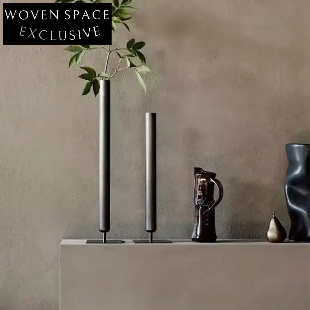 Elegant Tall Black Metal Cylinder Design Flower Vase