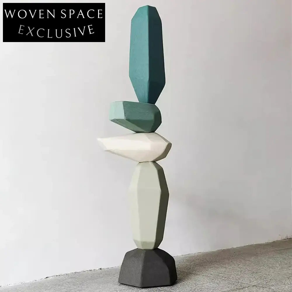 Elegant Tall Green Abstract Wooden Modern Decor Sculpture