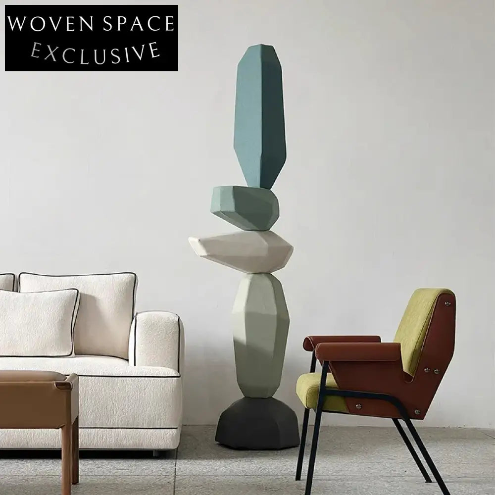 Elegant Tall Green Abstract Wooden Modern Decor Sculpture