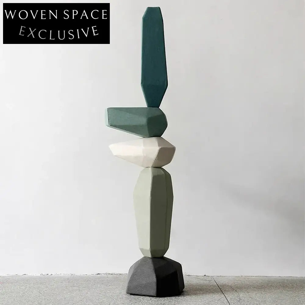 Elegant Tall Green Abstract Wooden Modern Decor Sculpture