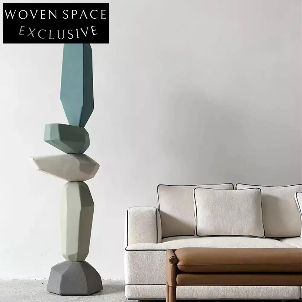 Elegant Tall Green Abstract Wooden Modern Decor Sculpture